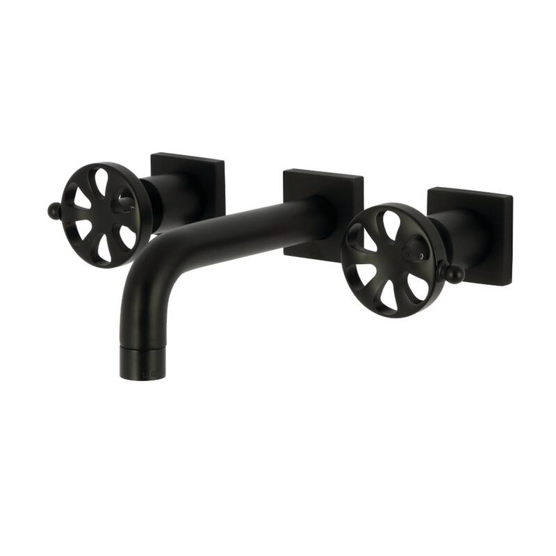 Belknap Two-Handle 3-Hole Wall Mount Bathroom Faucet in Polished Nickel - Matte Black