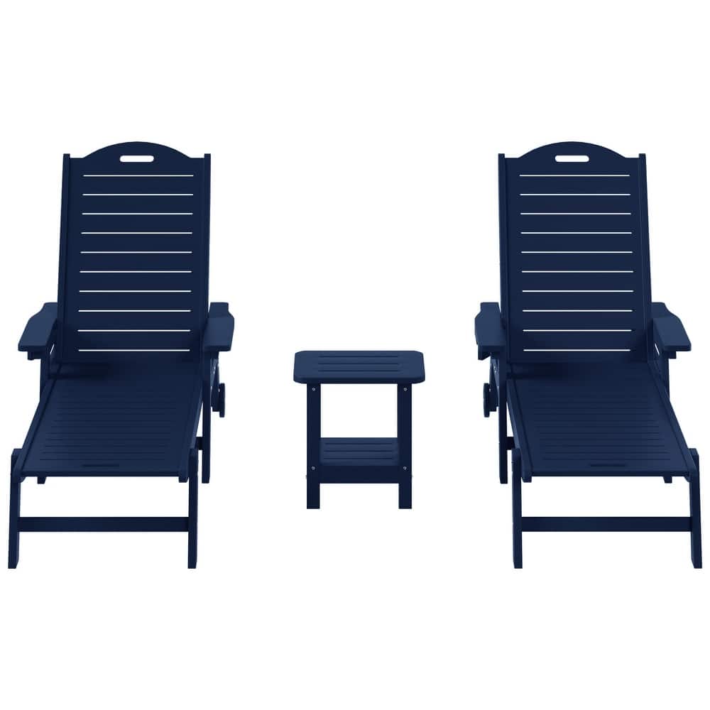 Brighton Outdoor 3-Piece Poly Reclining Chaise Set with Wheels & Cup Holder