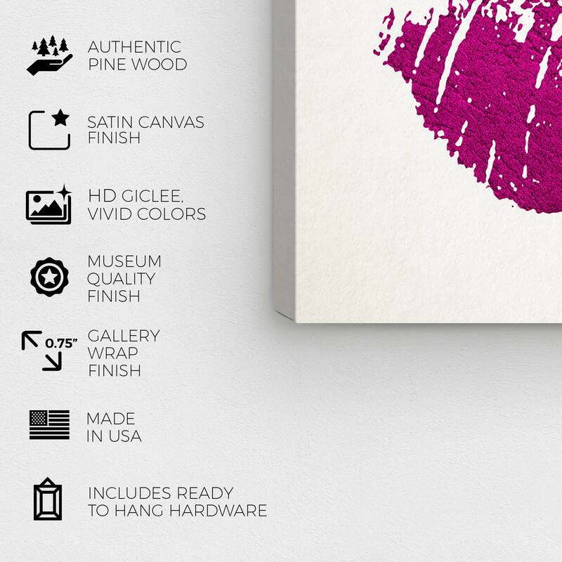 Wynwood Studio Canvas Fashion and Glam Simple Kiss Pink Purple and Magenta Modern & Contemporary Wall Art Canvas Print
