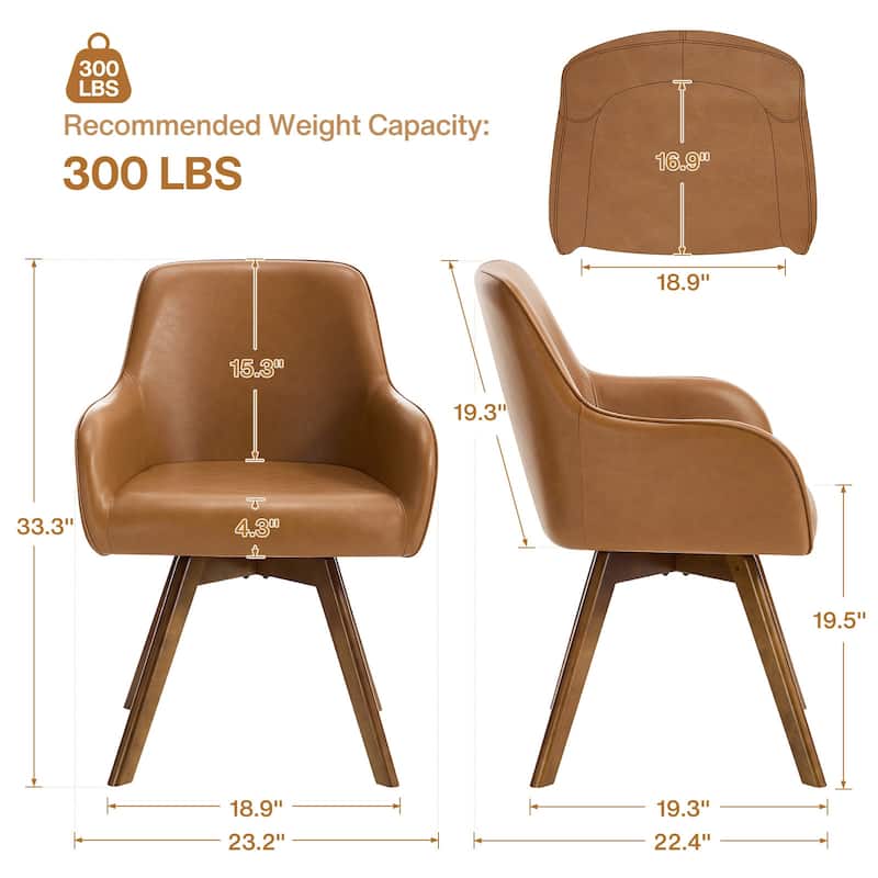 Swivel Upholstered Dining Chair Set of 2 Armchair with Beech Wood Legs - 33.3" H x 23.2" W x 22.4" D