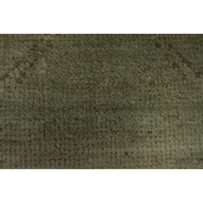 Hand Knotted Oriental 100% Wool Carpet Transitional Geometric Green Khotan Runner Rug - 11' 11'' X 3' 3''