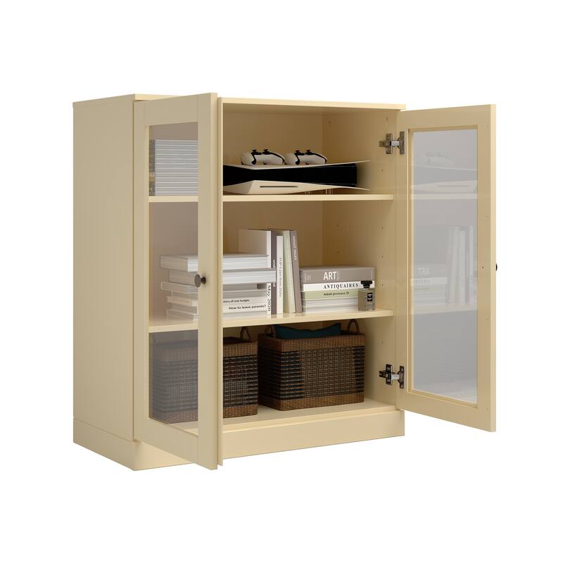 Palace Imports 100% Solid Wood TV Stand with Clear Glass Doors for TVs up to 32"