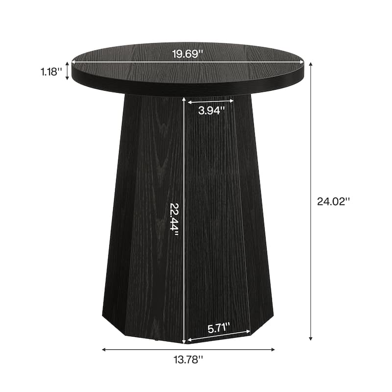 Farmhouse Round End Table, Wooden Couch Side Table with Octagonal Base