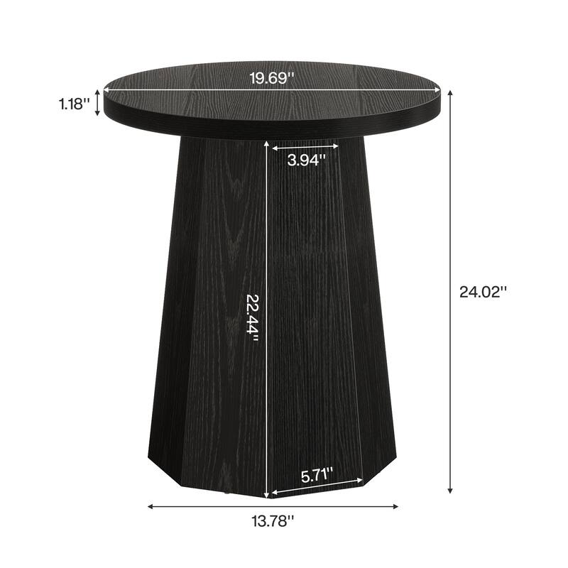Farmhouse Wood Round End Side Couch Table with Octagonal Base