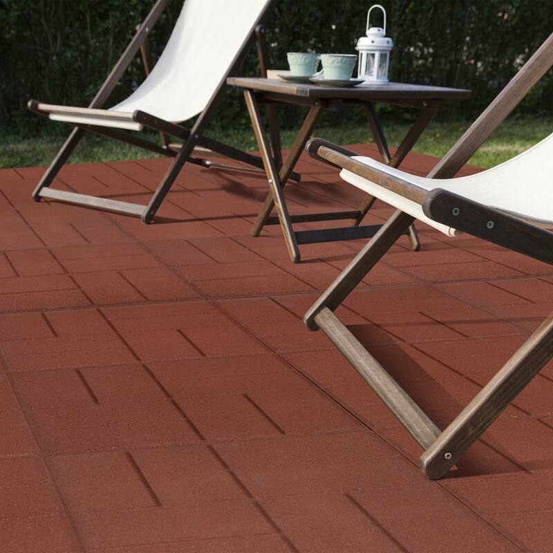 Pure Garden Rubber Deck Tiles 8-Pack - 28SQFT Outdoor Flooring Pavers