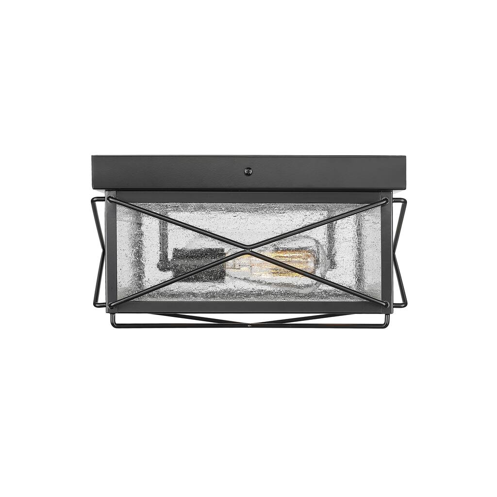 Millennium Lighting Robinson 2 Light Outdoor Flush Mount in Powder Coated Black with Clear Seeded Glass Shades