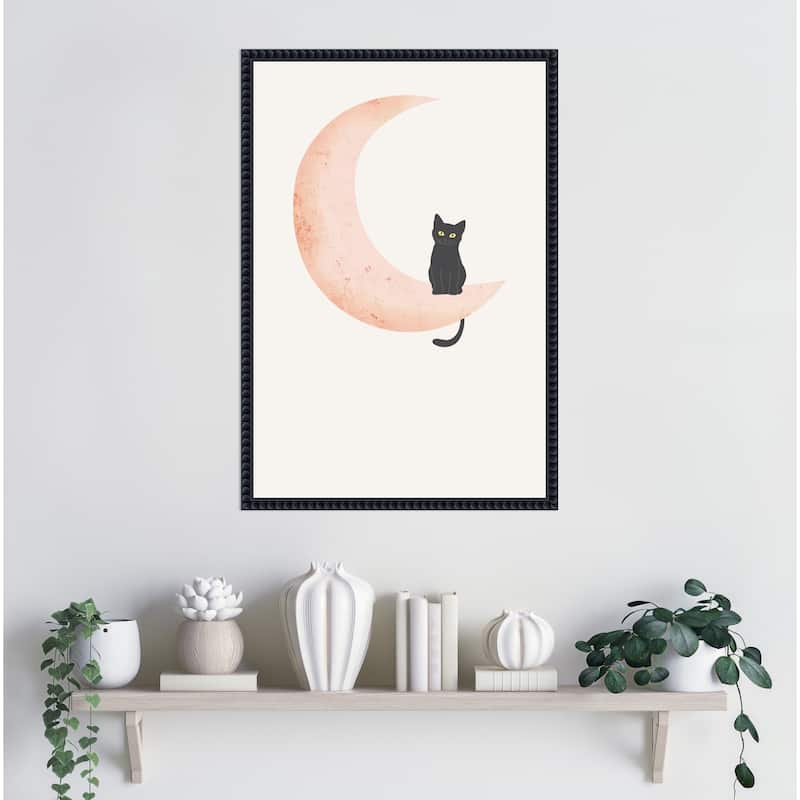 Cat Crescent Moon by Melloi Art Prints Framed Canvas Wall Art