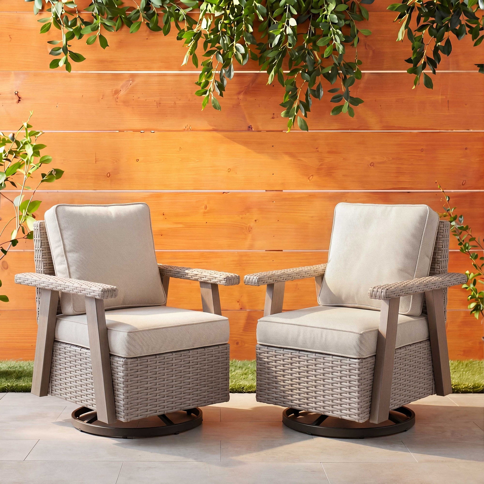 Cozywor Wicker Patio Outdoor Swivel Rocking Chair (Set of 2)