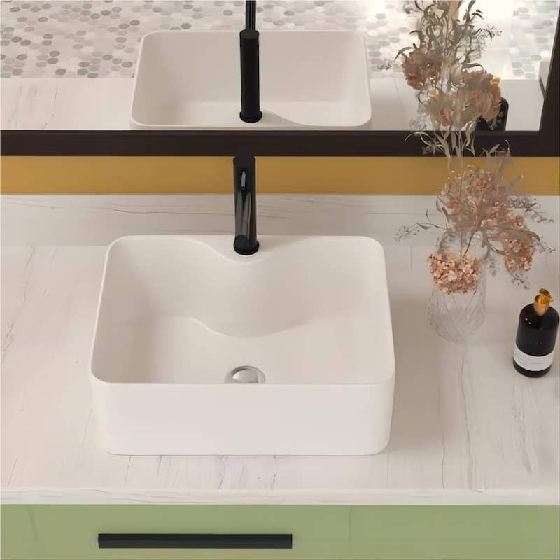 Dornberg 16"x12" White Ceramic Rectangular Vessel Bathroom Sink