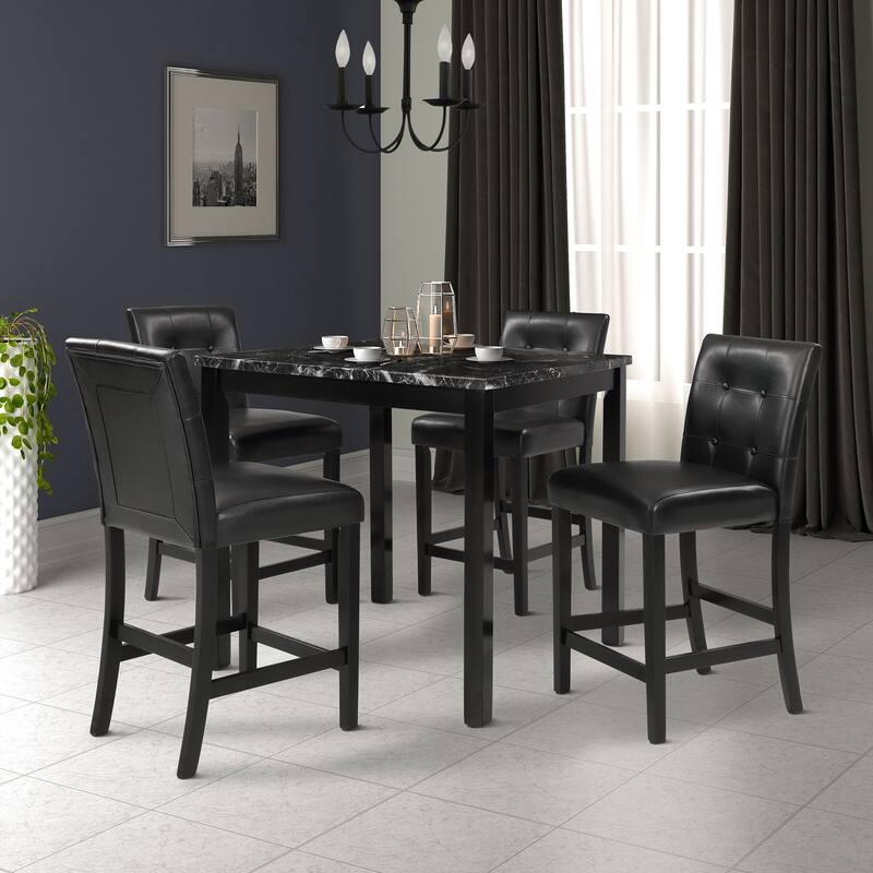 5Pc Kitchen Table Set, Counter Height Dining Table Set with 4 PU Leather Upholstered Chairs