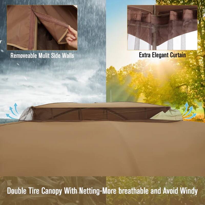 10ft x 10ft Pop Up Double-vented Gazebo with Mosquito Mesh Netting Walls
