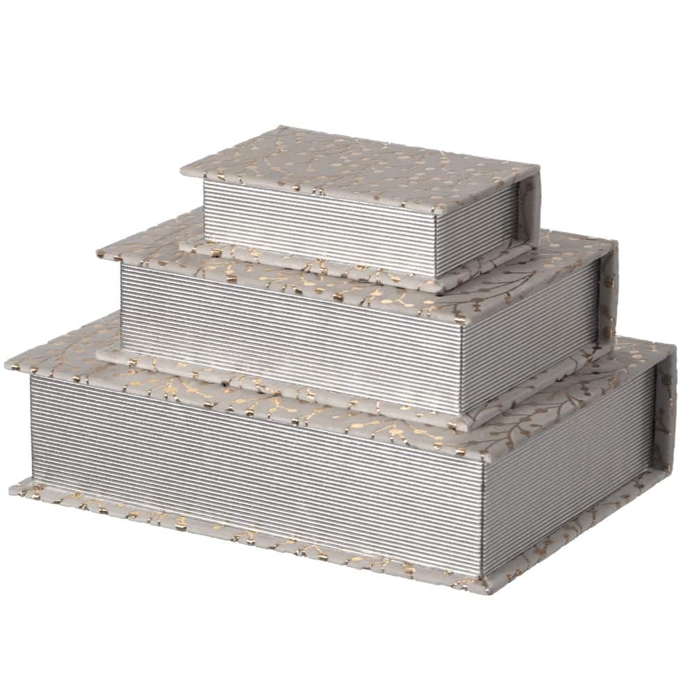 Set of 3 Velvet Vintage Storage Wooden Antique Classic Decorative Book Box Holder