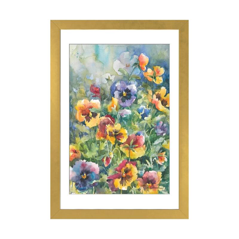 iCanvas "Picture Perfect Pansies" by Annelein Beukenkamp - Gold - 32x24x1