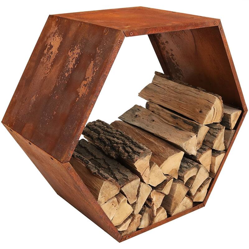 Sunnydaze Log Rack 30" Steel with Rustic Finish Hexagon Firewood Storage