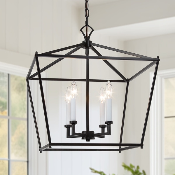 Raretta Modern Black 4-Light Metal Lantern Geometric