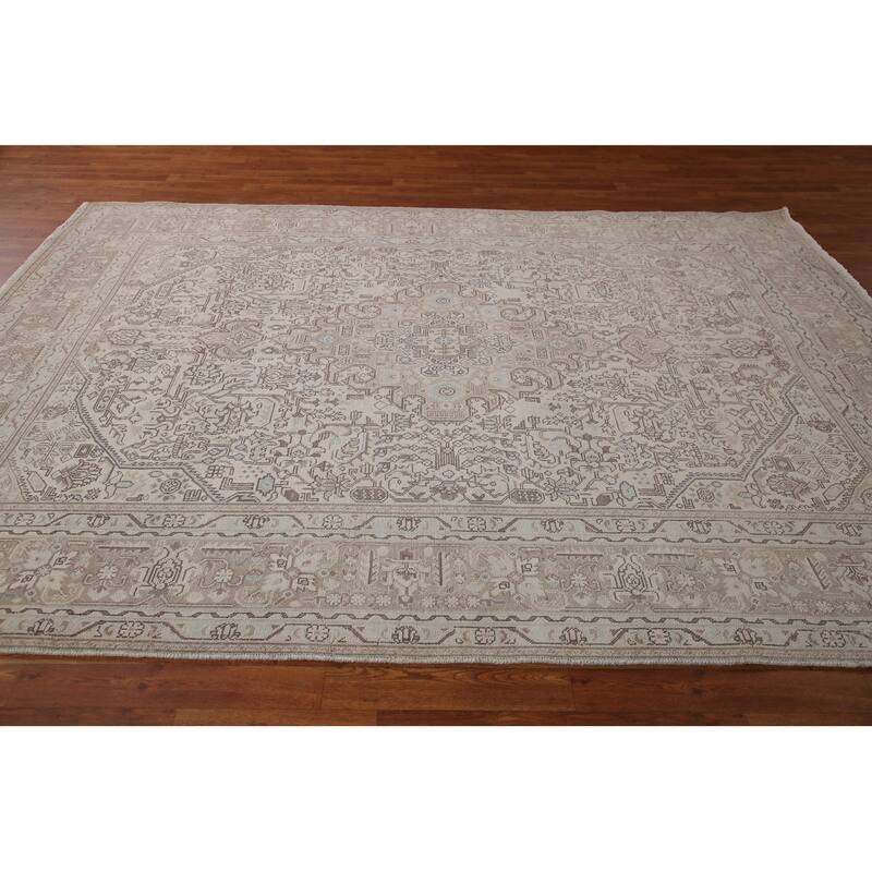 Distressed Tabriz Persian Vintage Area Rug Hand-knotted Wool Carpet - 6'10" x 9'6"