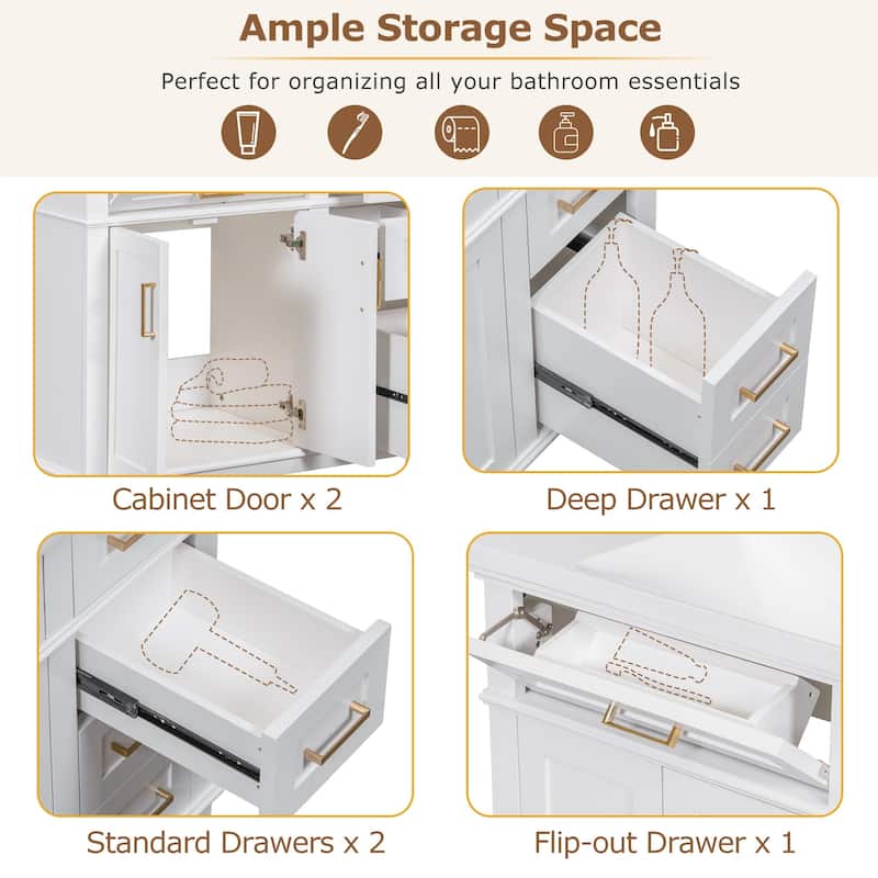 36 inch MDF Freestanding Bathroom Vanity Set with Integrated Ceramic Sink - 36" x 18" x 35"