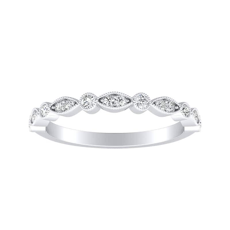 Auriya Stackable Vintage Milgrain 1/6ctw Diamond Wedding Band 14k Gold - White - 6