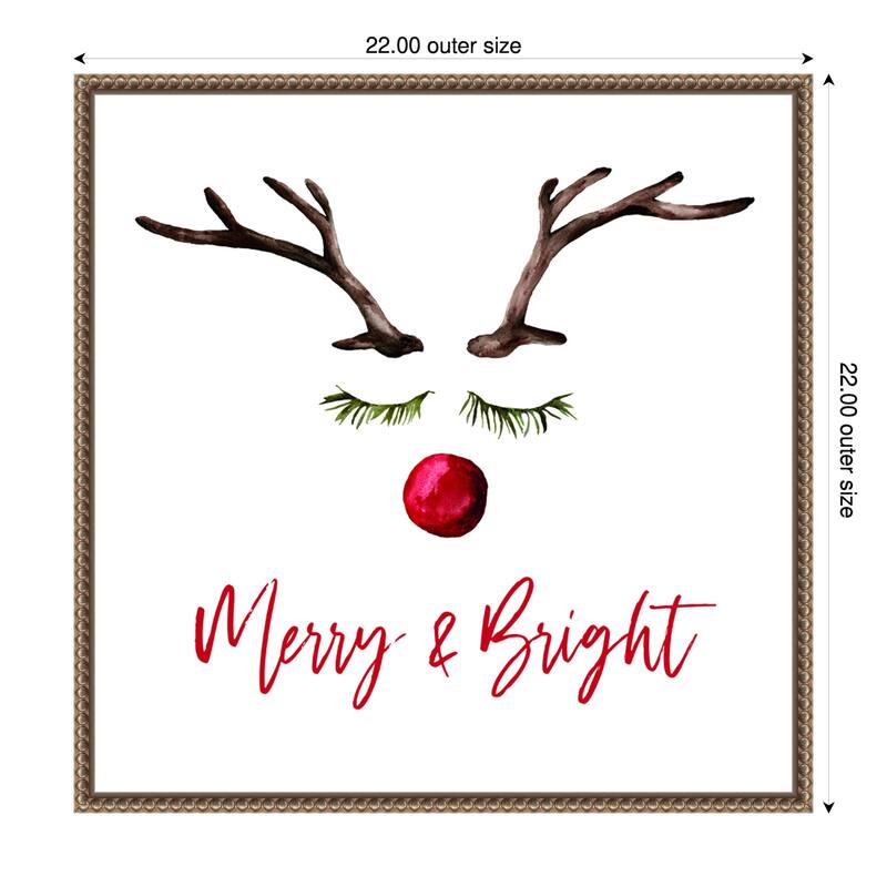Reindeer Merry and Bright by Amanti Art Portfolio (22 x 22 in.), Framed Canvas Wall Art Print - Sylvie Beaded Dark Gold