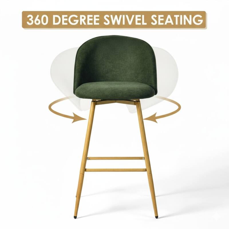 Homy Casa Upholstered Counter Stools with Curved Back and Metal Legs for Kitchen Islands,Breakfast Bars