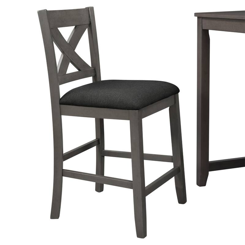 5 Pieces Counter Height Dining Room Wooden Bar Table Set with 4 Chairs