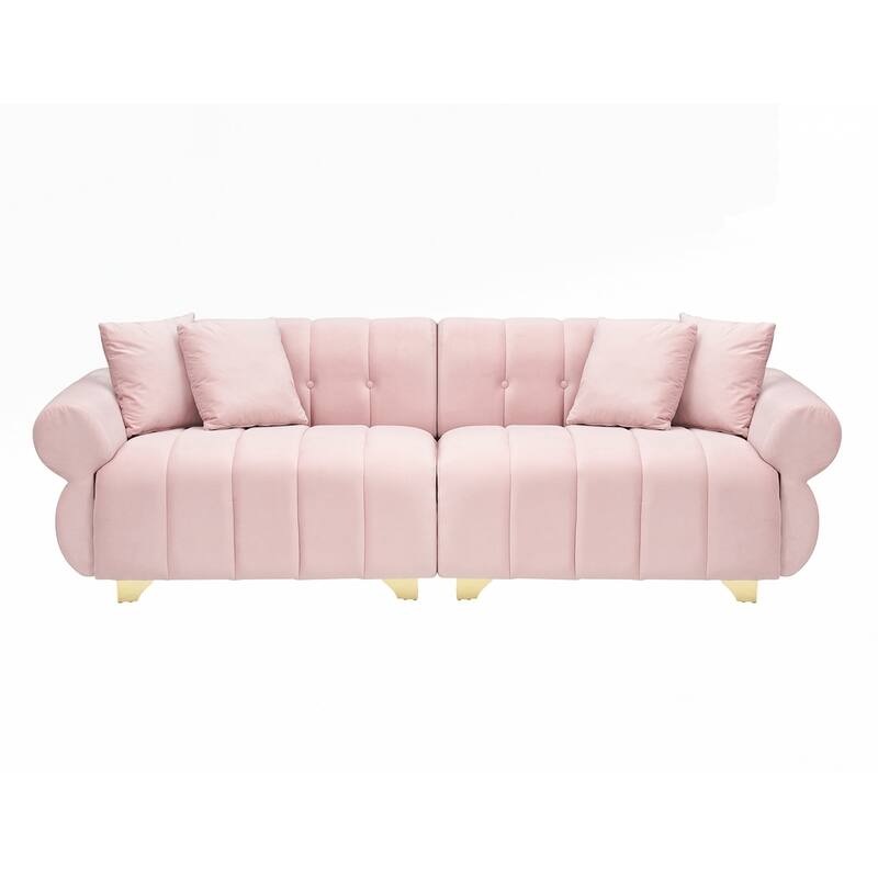 spring-wrapped Sofa cushions with stylish metal feet and 4 throw pillows