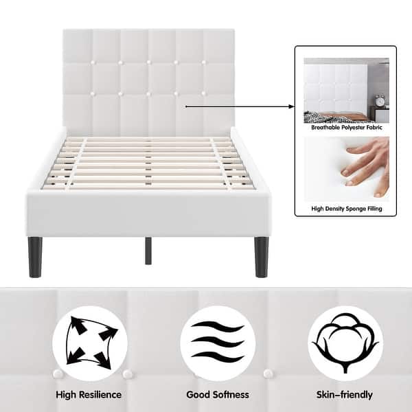 Costway Twin Upholstered Bed Frame With Button Tufted Headboard – White