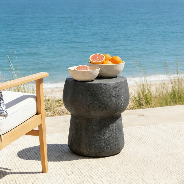 slide 2 of 23, GDFStudio Cove Outdoor Concrete Accent Table with Crack Texture, Double Barrel Shape, MGO Material Black