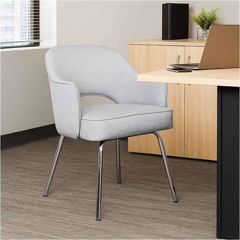 Guest Armchair, Granite Gray Linen, Chrome Legs, Semi Open Back