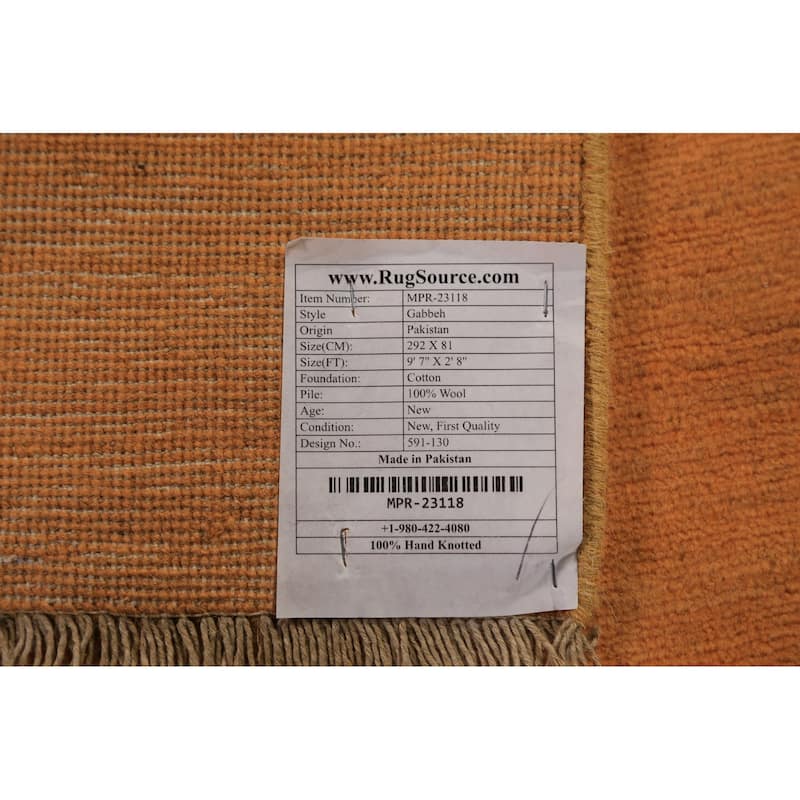 Orange Modern Gabbeh Runner Rug Handmade Solid Wool Carpet - 2'8" x 9'7"