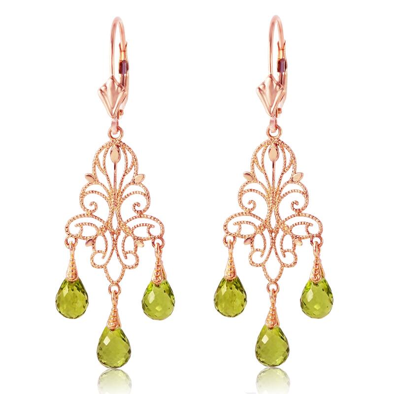 3.75 Carat 14K Solid Gold Peridot Gemstone Chandelier Earrings - Rose