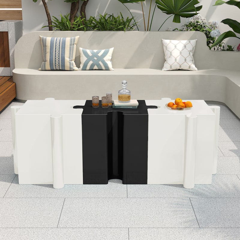 Modern Modular Side Tables, 3-Piece Interlocking Puzzle Set for Indoor & Outdoor, Heavy-Duty MGO Tabletop - Black,White+Magnesium Oxide