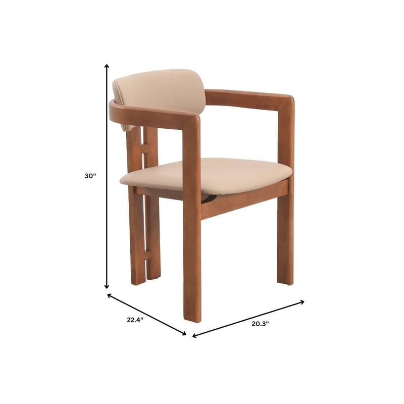 Dining Chairs Upholstered Leather Seats in Rubberwood Set of 2 Arm Chairs Open Back Design
