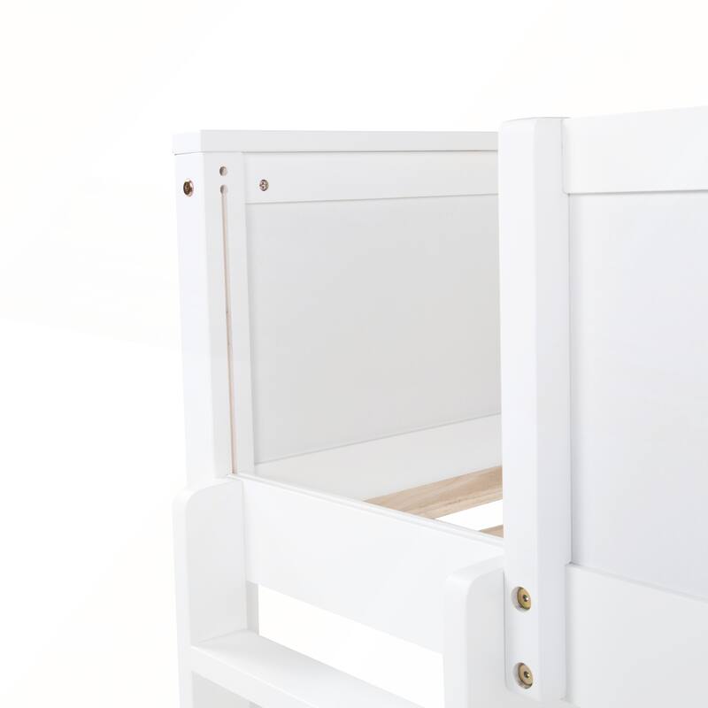 Queen Over Queen Bunk Bed with Built-in Storage Cabinets and Charging Station
