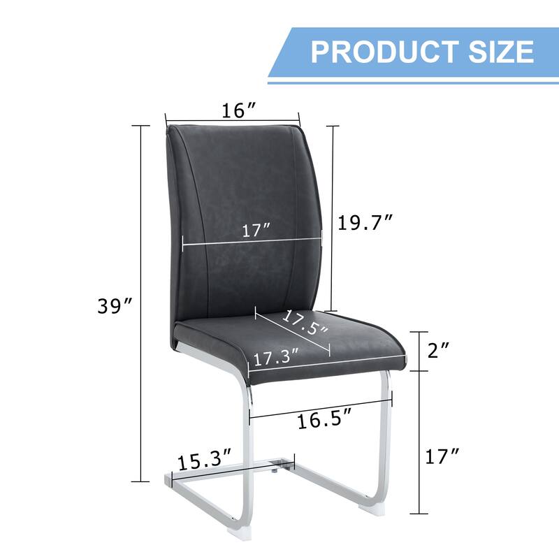 8 Piece PU High Elastic Dining Chair With High Backrest, Cushion, Silver Metal Legs For Dining Room Kitchen Living Room Bedroom