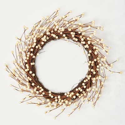 20" White Berries Wreath on Natural Twig Base - Multicolor