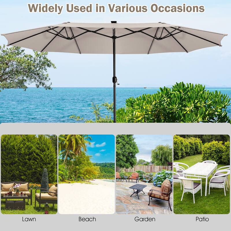 Gymax 15Ft Solar LED Patio Outdoor Double-Sided Umbrella w/ 48 Lights