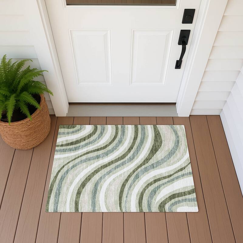 Machine Washable Indoor/ Outdoor Traditional Mimi Chantille Rug - Sage - 1'8" x 2'6"