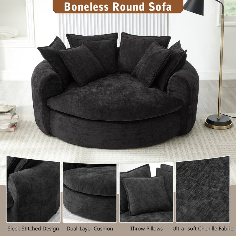 Round Chaise Lounge with Multiple Pillows by Harper&Bright Designs