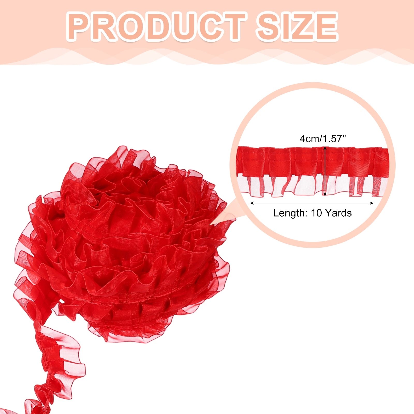 Satin Ruffle Trim Lace Ribbon Sewing Lace Fabric Trim for DIY Craft Dress Clothing Wedding Gift Home Decoration - 10 Yards