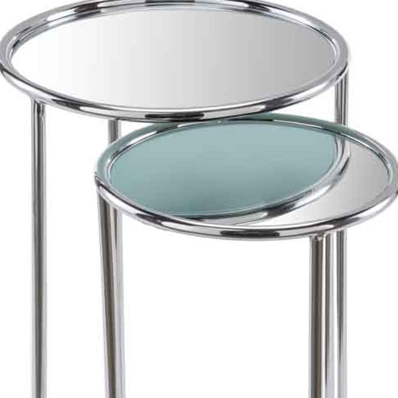 HomeRoots 22" Silver Aluminum Round Mirrored End Table - 12