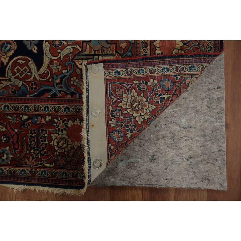 Hand Knotted Oriental 100% Wool Carpet Traditional Floral Navy Blue & Blues Kashan (Dabir) Area Rug - 7' 1'' X 4' 2''