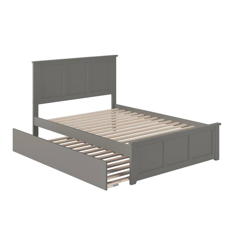 Madison Full Platform Bed with Footboard and Twin Trundle in Grey - Full