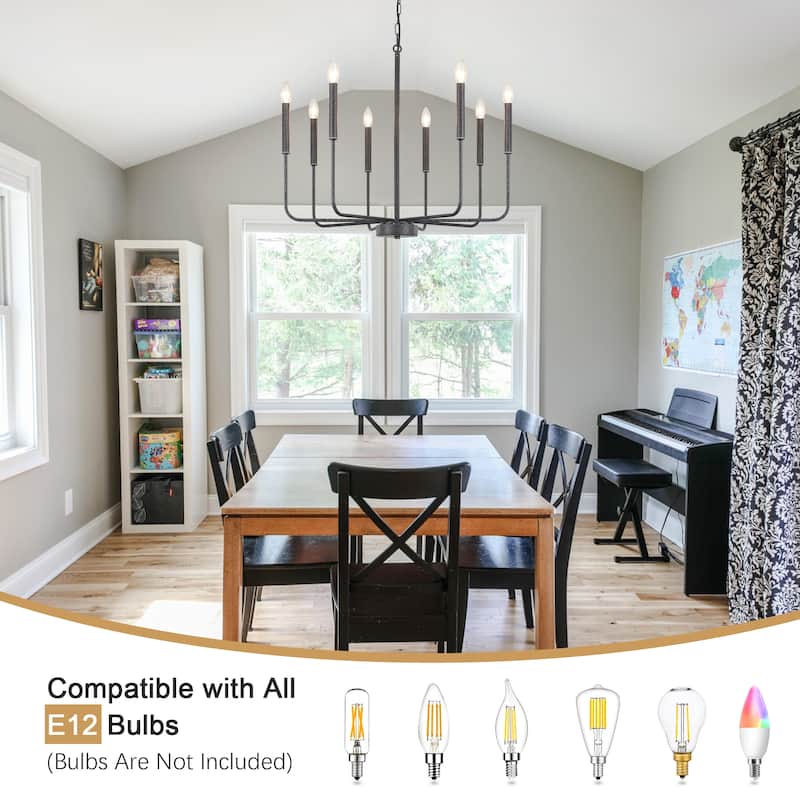 8-Light Modern Farmhouse Candle Chandelier for Kitchen Island Living Dining Room Bedroom
