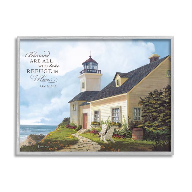 Stupell Religious Proverb Coastal Scene Framed Giclee Art Design by Michael Humphries - 20 x 16 - Grey