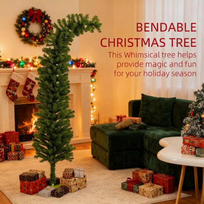6 Foot Pencil Christmas Tree, Bendable Artificial Christmas Tree with 400 Branch Tips - Green