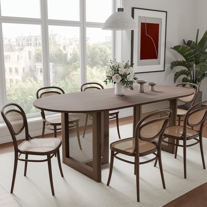 Wooakway Solid Wood 67'' Oval Dining Table for 6-8 People Nordic style