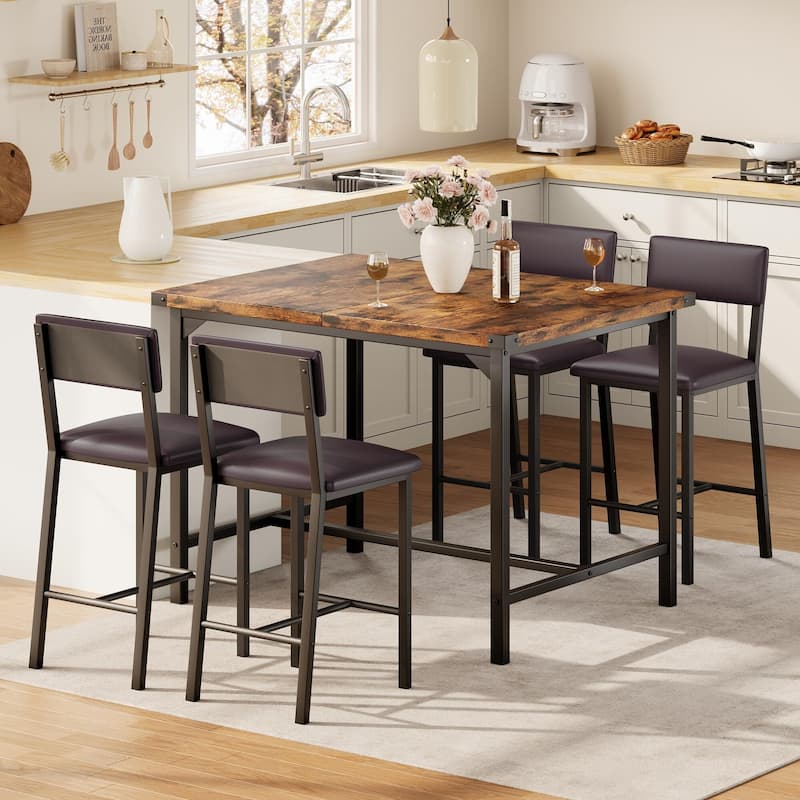 Dining Table Set for 4 w/Footrest & Corner Protector, 5-Piece Kitchen Table Set