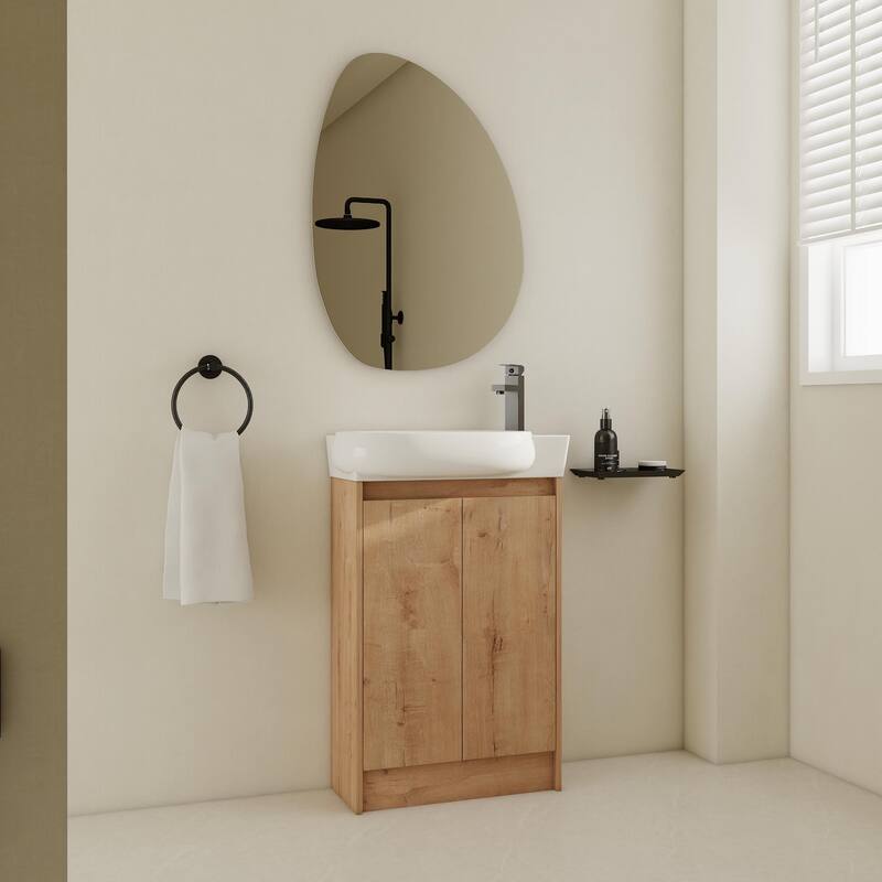Compact Bathroom Vanity with Sink, Oval Single Ceramic Sink Bathroom Cabinet for Small Bathroom