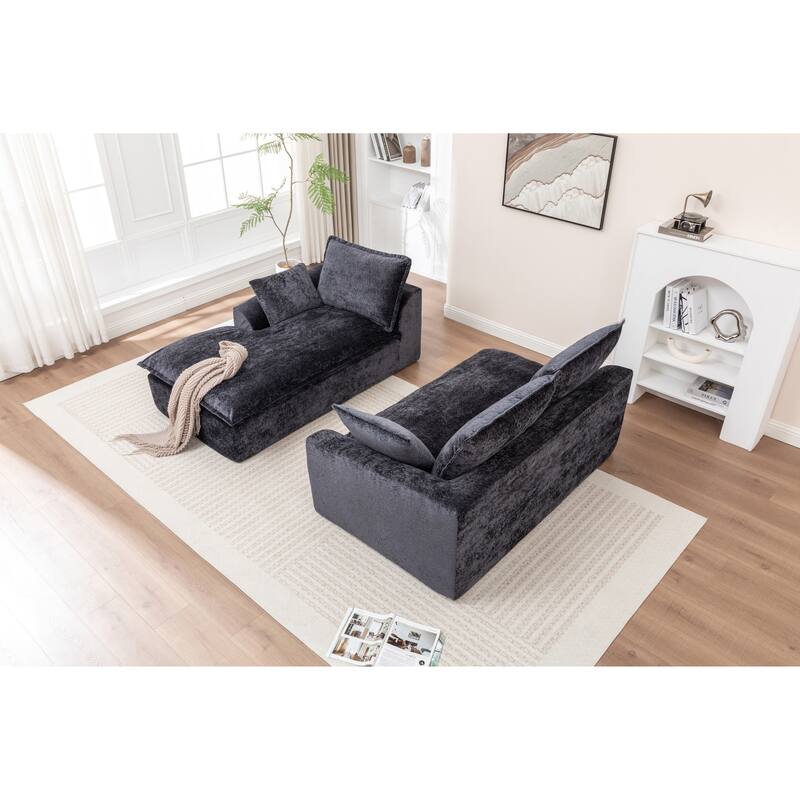Modular Cloud Sectional Couch with L-Shape Chaise, Chenille Upholstered Boneless Sofa, Compressed Deep Seat Sofa with Pillows